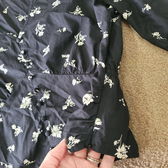 Vintage Stories Women Floral Faux Button Up Puff Sleeve Babydoll Blouse Sz 44/L - Picture 3 of 9